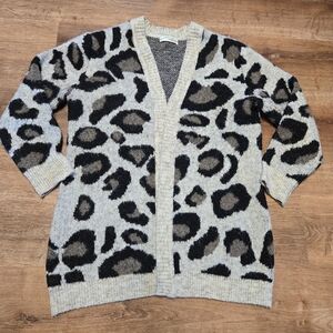 Anthropologie Black and Tan Leopard Cardigan